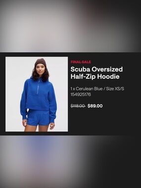 Lululemon Scuba Oversized Half Zip Hoodie Sz XS/S